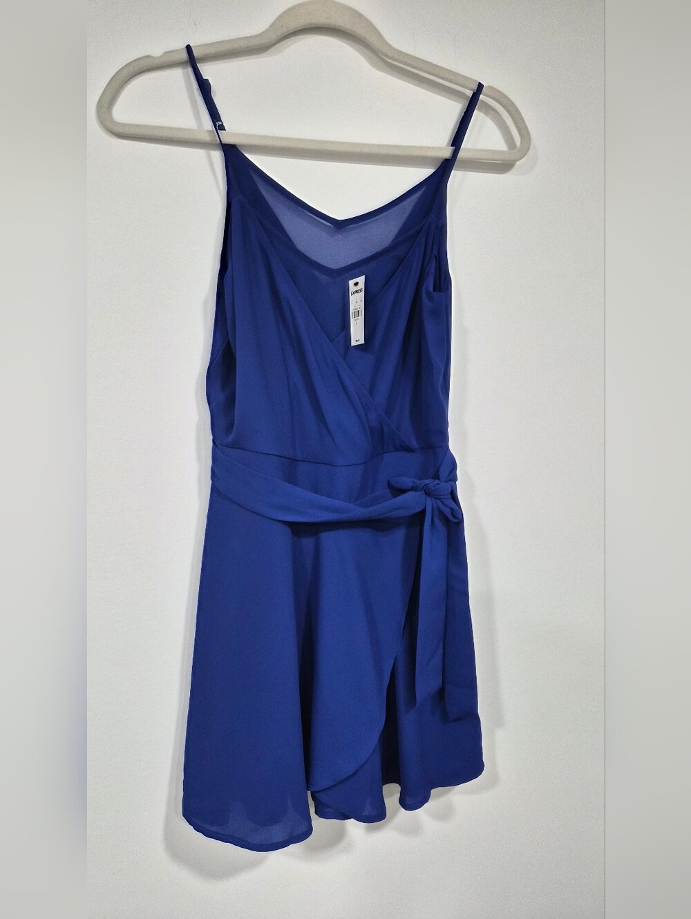 Express Royal Blue Sleeveless Wrap Mini Romper with Tie Waist - Size 0 - NWT